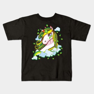 St Patricks Day Girls Dabbing Unicorn Leprechaun Lepricorn Kids T-Shirt